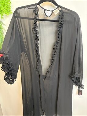 Sheer Ruffled Black Kimono Robe - Women's Intimates